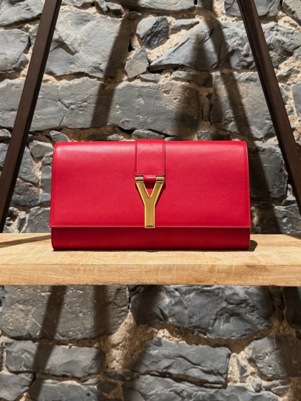 Saint Laurent Red Leather Chyc Clutch Bag